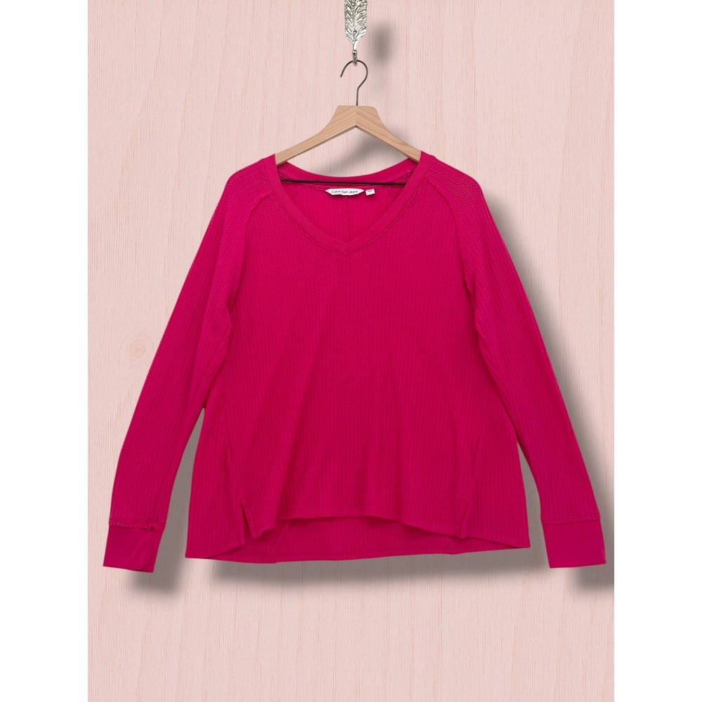 Calvin Klein Jeans Waffle Knit Tulip Back Thermal Top Pink Large